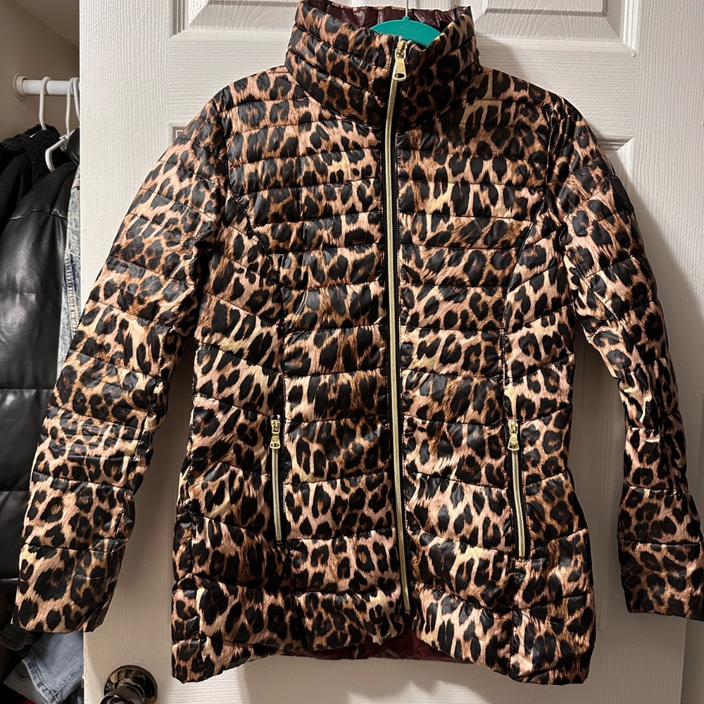 Vince Camuto Leopard Print Puffer Jacket
